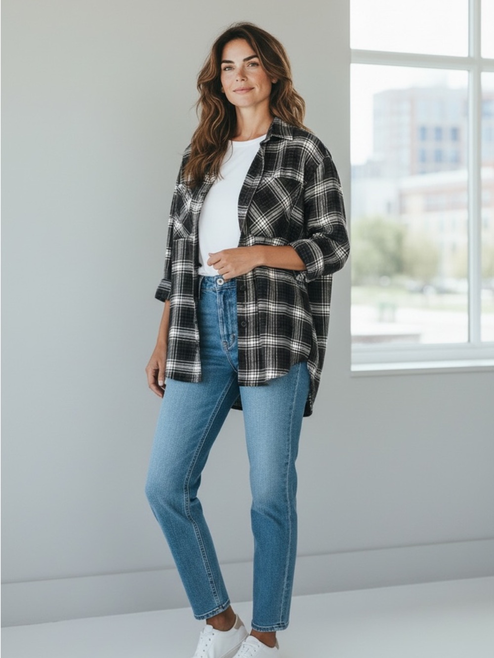 Lucky Brand Black White Plaid Button-Up Shirt